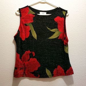 *AGB sleeveless top. Black and red floral, XL